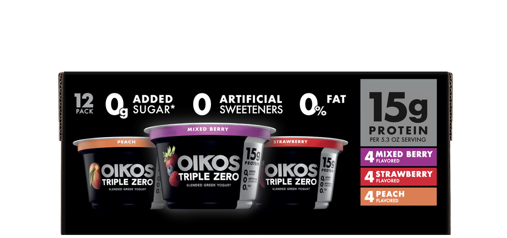Peach, Strawberry, Mixed Berry Oikos Triple Zero High Protein Nonfat Greek Yogurt Multipack