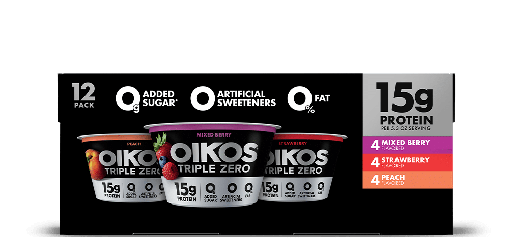 Peach, Strawberry, Mixed Berry Oikos Triple Zero High Protein Nonfat Greek Yogurt Multipack