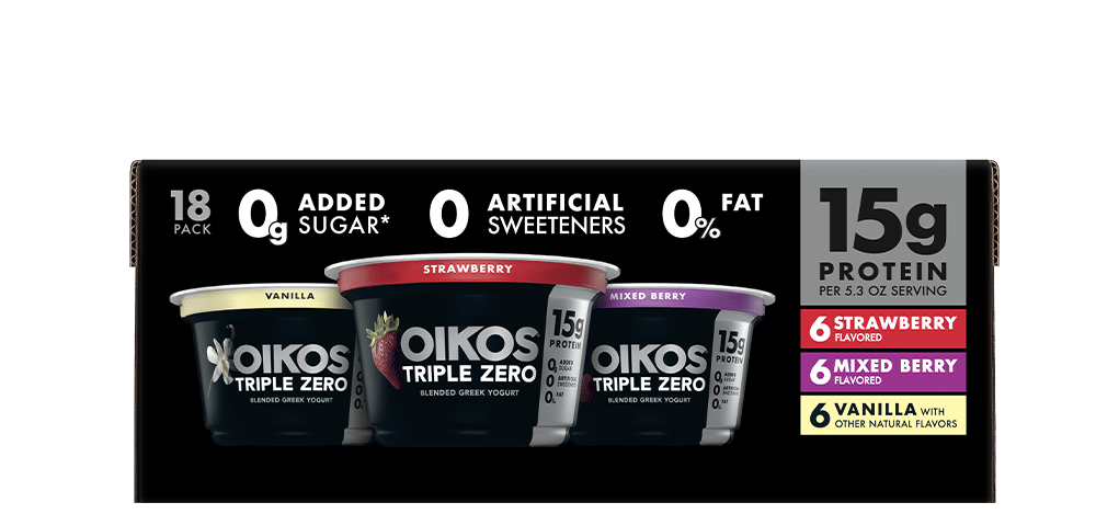 Vanilla, Strawberry, Mixed Berry Oikos Triple Zero High Protein Nonfat Greek Yogurt Multipack