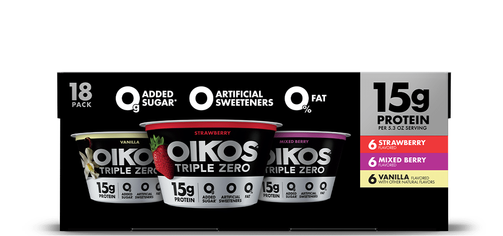 Vanilla, Strawberry, Mixed Berry Oikos Triple Zero High Protein Nonfat Greek Yogurt Multipack